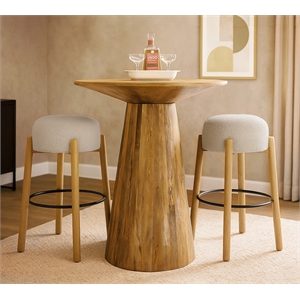 Jaden 36&quot Bar Table Set with 2 Natalia Bar Stools in Silver Boucle Fabric