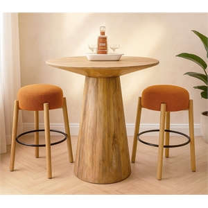 Jaden 36&quot Bar Table Set with 2 Natalia Bar Stools in Rust Boucle Fabric