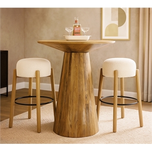 Jaden 36&quot Bar Table Set with 2 Natalia Bar Stools in Ivory Boucle Fabric