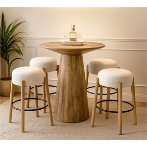 Jaden 36&quot Bar Table Set with 2 Natalia Bar Stools in Ivory Boucle Fabric