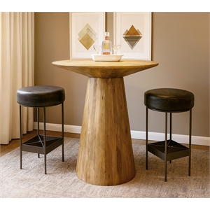 Jaden 36&quot Bar Table Set with 2 Emmett Bar Stools in Black Authentic Leather