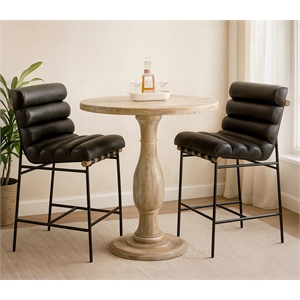 Jenna 36&quot Bar Table Set with 2 Layla Bar Chairs in Black Authentic Leather