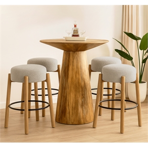 Jaden 36&quot Bar Table Set with 4 Natalia Bar Stools in Silver Boucle Fabric