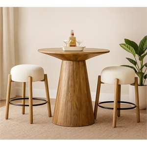 Jaden 36&quot Counter Table Set with 2 Natalia Counter Stools in Ivory Boucle Fabric