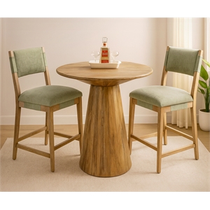 Jaden 36&quot Counter Table Set with 2 Clara Bar Chairs in Leaf Green Linen