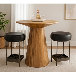 Jaden 36&quot Counter Table Set with 2 Emmett Counter Stools in Black Leather