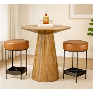 Jaden 36&quot Counter Table Set with 2 Emmett Counter Stools in Tan Leather