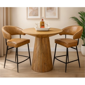 Jaden 36&quot Counter Table Set with 2 Barrett Counter Chairs in Caramel Leather