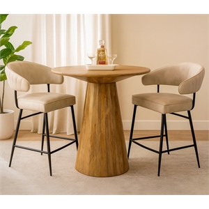 Jaden 36&quot Counter Table Set with 2 Barrett Counter Chairs in Stone Leather