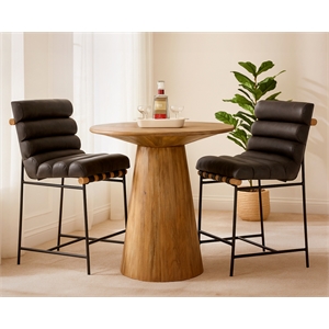 Jaden 36&quot Counter Table Set with 2 Layla Counter Chairs in Antique Black Leather