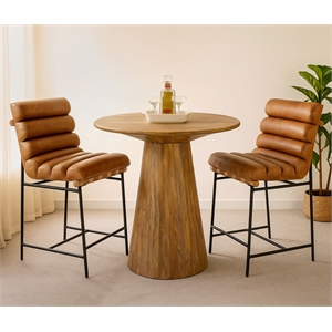 Jaden 36&quot Counter Table Set with 2 Layla Counter Chairs in Tan Authentic Leather