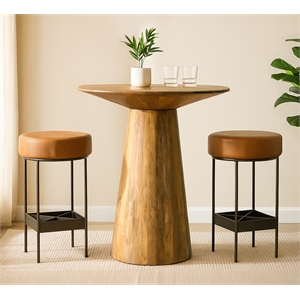 Jaden 36&quot Bar Table Set with 2 Emmett Bar Stools in Tan Authentic Leather