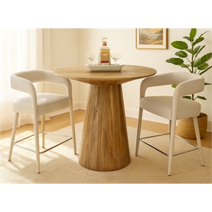 Jaden 36&quot Counter Table Set with 2 Galway Counter Chairs in Ivory Linen