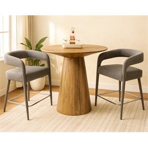 Jaden 36&quot Counter Table Set with 2 Galway Counter Chairs in Dark Gray Linen