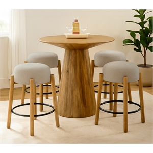 Jaden 36&quot Counter Table Set with 4 Natalia Stools in Silver Boucle Fabric