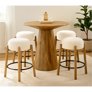 Jaden 36&quot Counter Table Set with 4 Natalia Counter Stools in Ivory Boucle Fabric