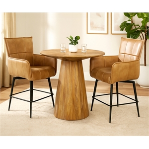 Jaden 36&quot Counter Table Set with 2 Gabriel Swivel Chairs in Tan True Leather