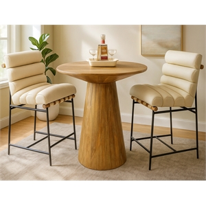 Jaden 36&quot Counter Table Set with 2 Layla Counter Chairs in Ivory True Leather