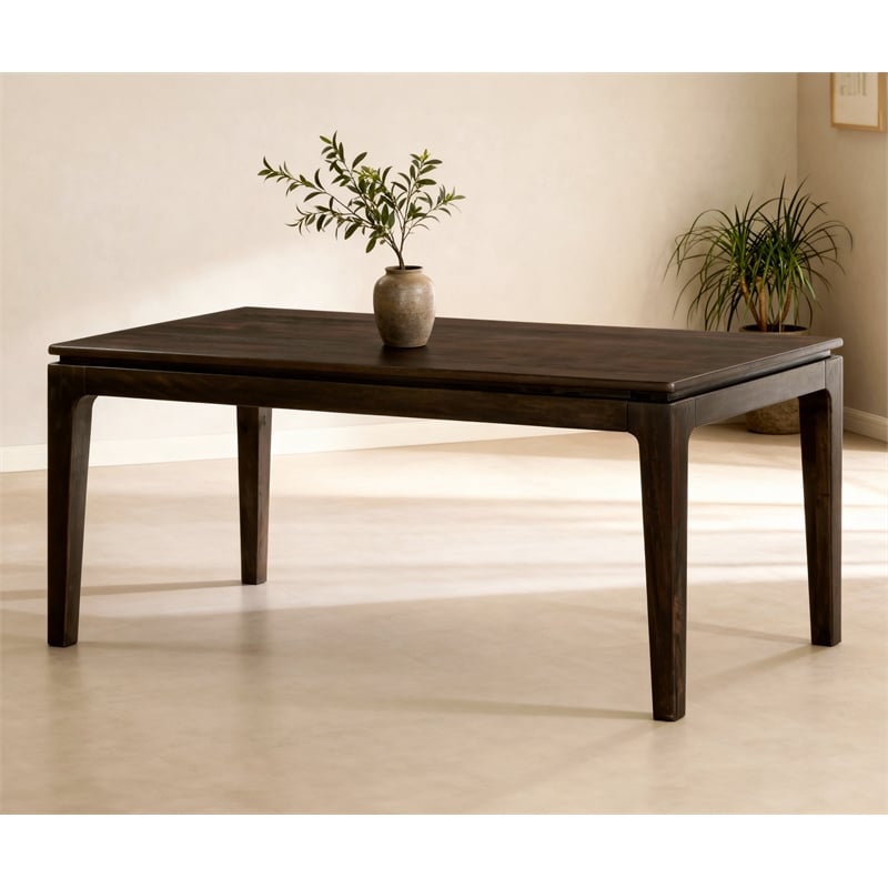 Cassandra Small Rectangular Dining Table in Modern Barista Brown Solid Wood