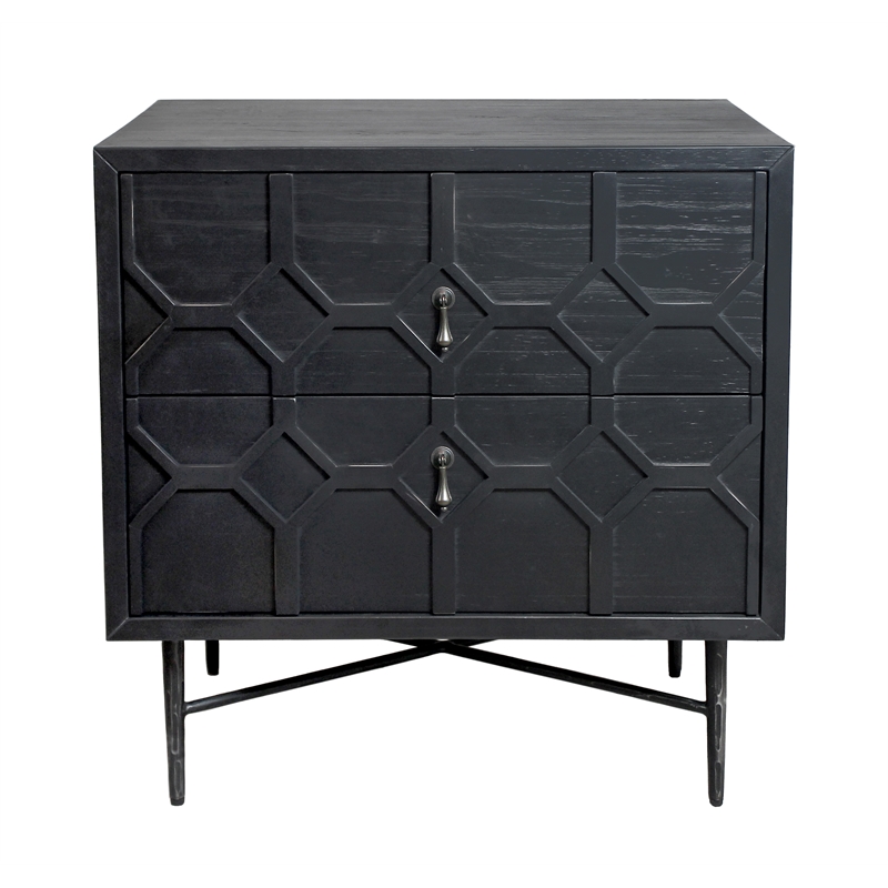 Samara 2-Drawer Small Nightstand in Contemporary Antique Black Pine Solid Wood