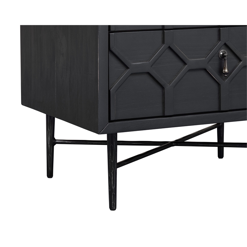 Samara 2-Drawer Small Nightstand in Contemporary Antique Black Pine Solid Wood