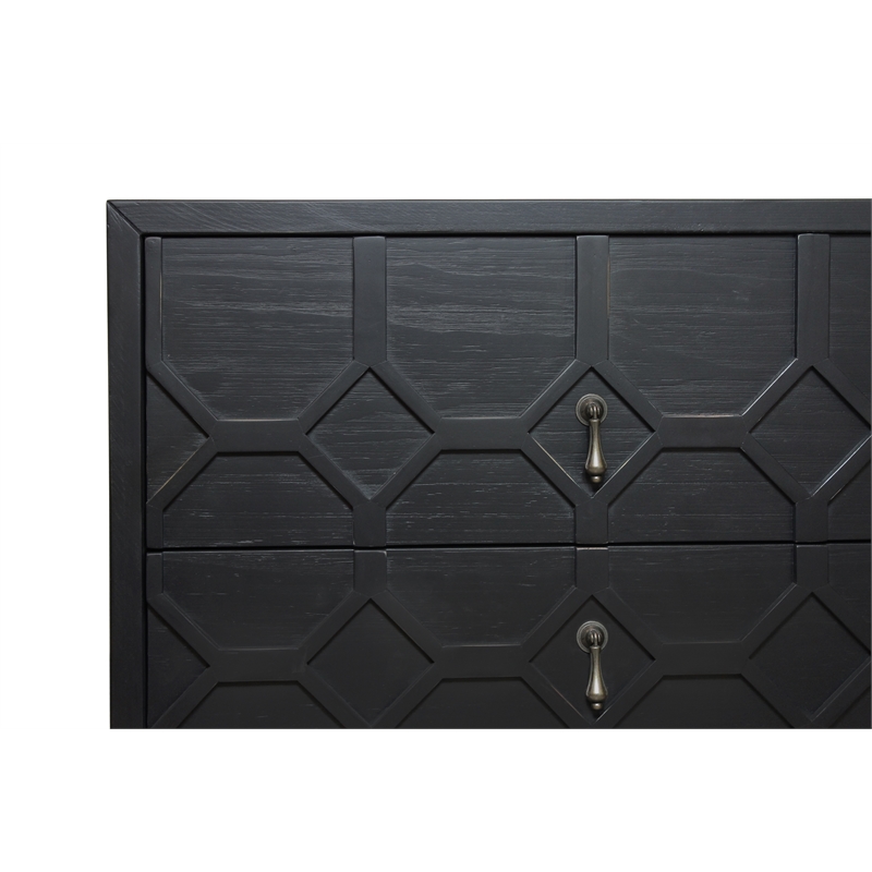 Samara 2-Drawer Small Nightstand in Contemporary Antique Black Pine Solid Wood