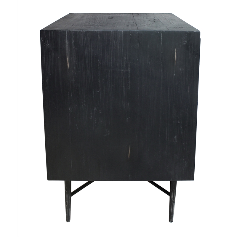 Samara 2-Drawer Small Nightstand in Contemporary Antique Black Pine Solid Wood