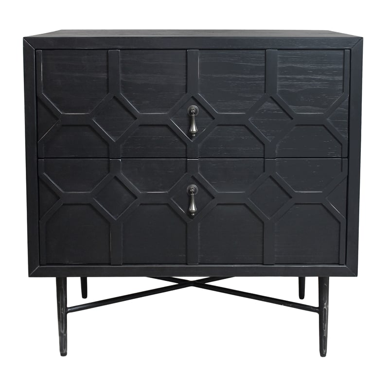 Samara 2-Drawer Small Nightstand in Contemporary Antique Black Pine Solid Wood