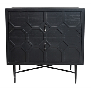 Samara 2-Drawer Small Nightstand in Contemporary Antique Black Pine Solid Wood