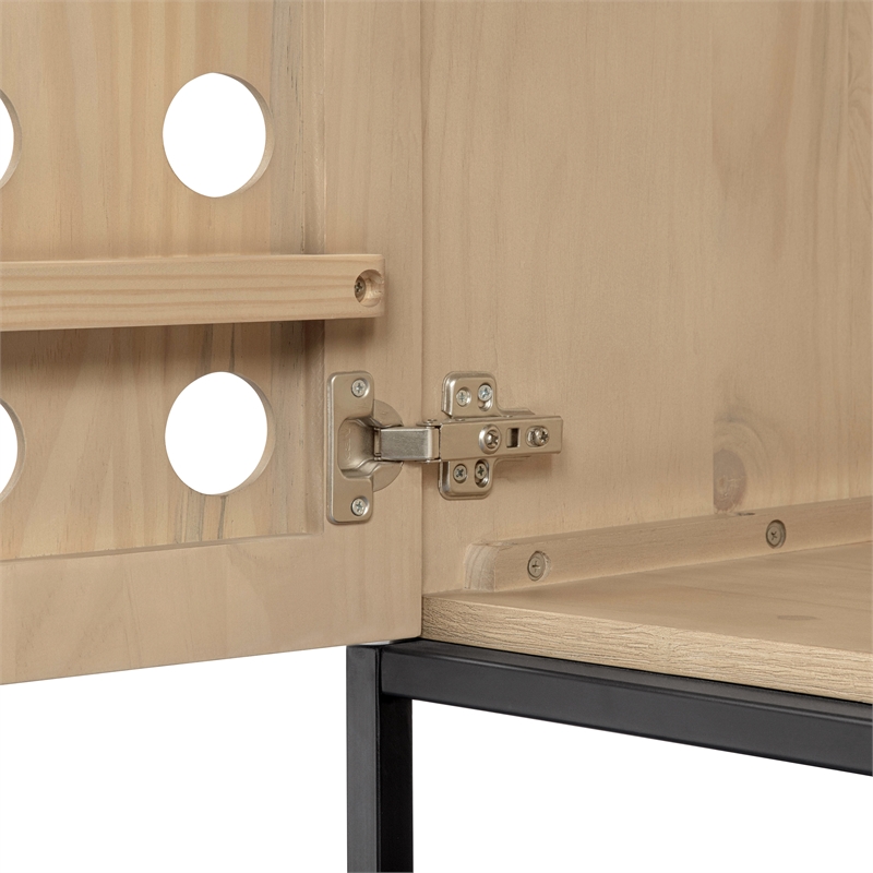 Becca 2-Door Tall Cabinet in Modern Sand Oak Finish on Pine Solid Wood