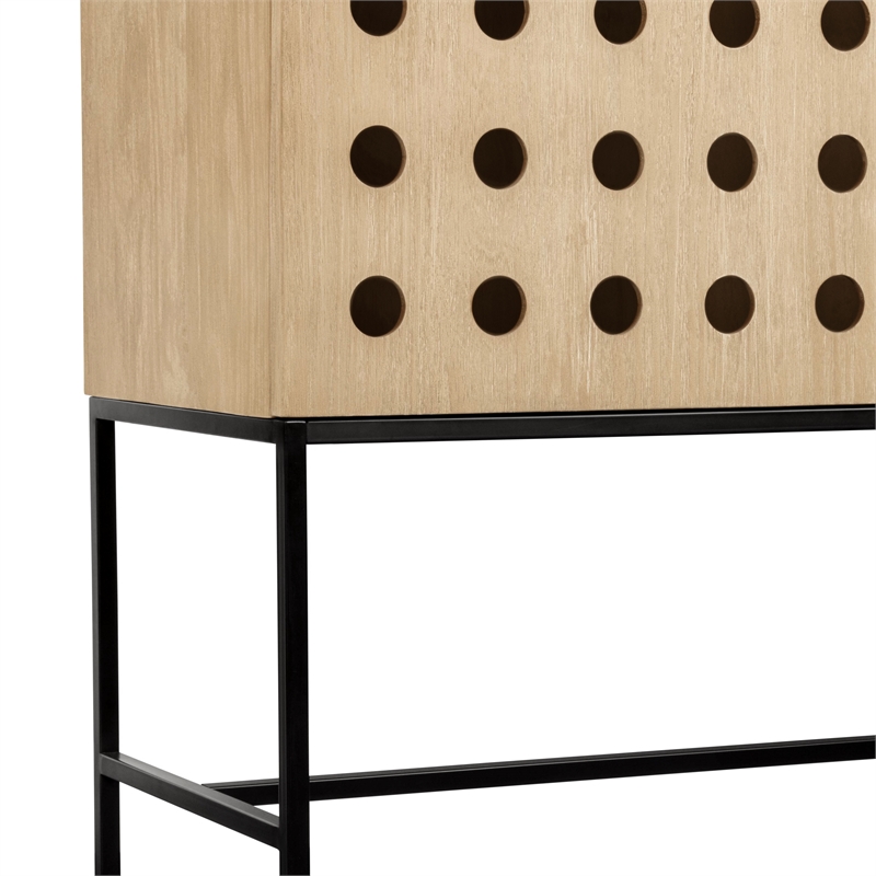 Becca 2-Door Tall Cabinet in Modern Sand Oak Finish on Pine Solid Wood