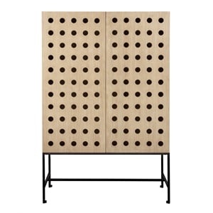 Becca 2-Door Tall Cabinet in Modern Sand Oak Finish on Pine Solid Wood