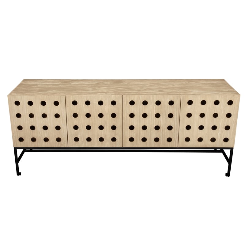 Becca 4-Door Sideboard in Modern Industrial Sand Oak Finish on Pine Solid Wood