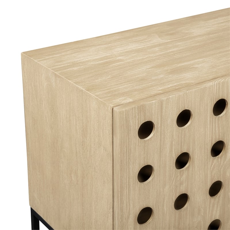 Becca 4-Door Sideboard in Modern Industrial Sand Oak Finish on Pine Solid Wood