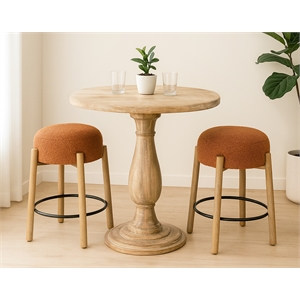 Jenna 36&quot Counter Table Set with 2 Natalia Counter Stools in Rust Boucle Fabric