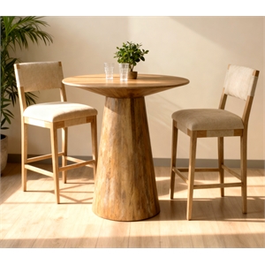 Jaden 36&quot Bar Table Set with 2 Clara Bar Chairs in Beige Linen