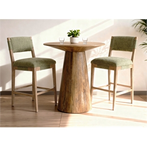 Jaden 36&quot Bar Table Set with 2 Clara Bar Chairs in Leaf Green Linen