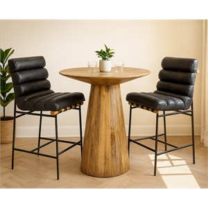 Jaden 36&quot Bar Table Set with 2 Layla Counter Chairs in Antique Black Leather
