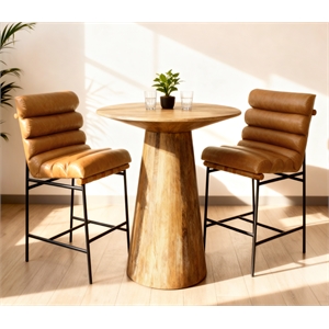 Jaden 36&quot Bar Table Set with 2 Layla Counter Chairs in Tan Authentic Leather