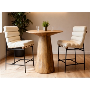 Jaden 36&quot Bar Table Set with 2 Layla Counter Chairs in Ivory Authentic Leather