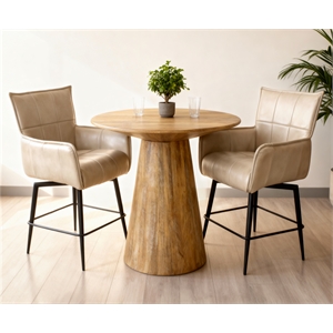 Jaden 36&quot Counter Table Set with 2 Gabriel Swivel Chairs in Stone Leather