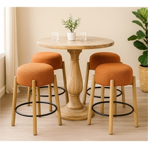 Jenna 36&quot Counter Table Set with 4 Natalia Counter Stools in Rust Boucle Fabric