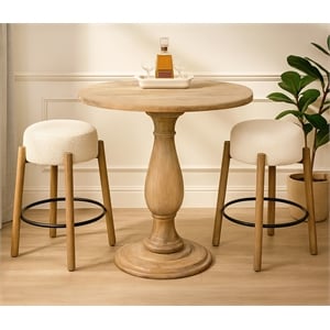 Jenna 36&quot Counter Table Set with 2 Natalia Counter Stools in Ivory Boucle Fabric