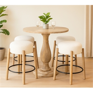 Jenna 36&quot Counter Table Set with 4 Natalia Counter Stools in Ivory Boucle Fabric