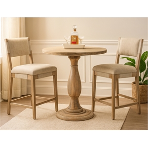 Jenna 36&quot Counter Table Set with 2 Clara Bar Chairs in Beige Linen