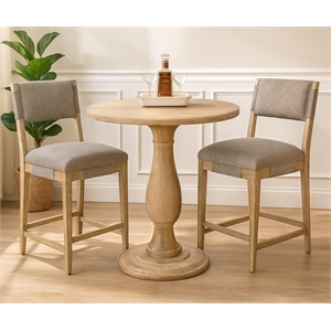 Jenna 36&quot Counter Table Set with 2 Clara Bar Chairs in Slate Gray Linen