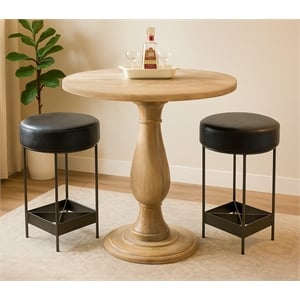Jenna 36&quot Counter Table Set with 2 Emmett Counter Stools in Black Leather