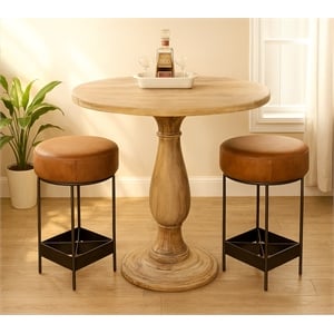 Jenna 36&quot Counter Table Set with 2 Emmett Counter Stools in Tan Leather
