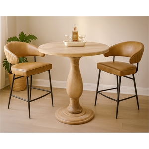 Jenna 36&quot Counter Table Set with 2 Barrett Counter Chairs in Caramel Leather