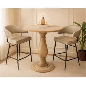 Jenna 36&quot Counter Table Set with 2 Barrett Counter Chairs in Stone Leather